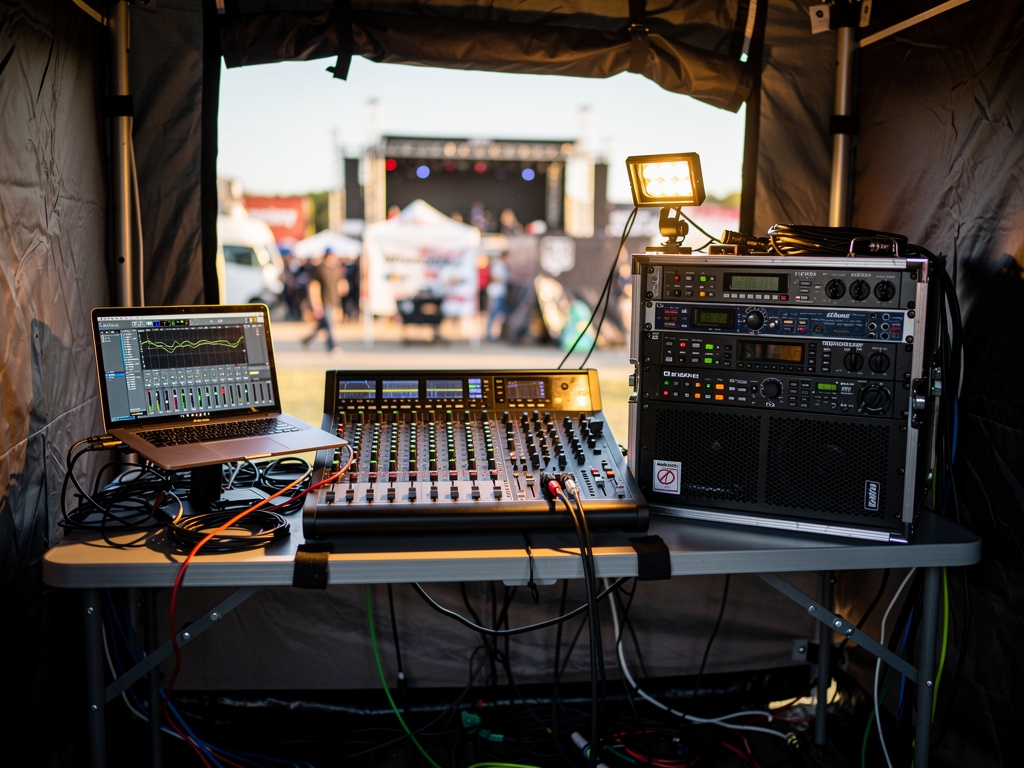 Namiot techniczny chroniący sprzęt audio podczas eventu